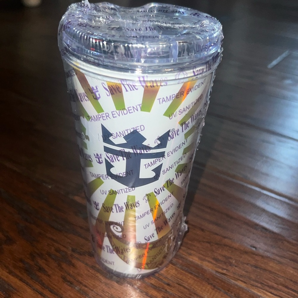 Royal caribbean save the waves coca cola plastic tumbler cup coffee refill NIP